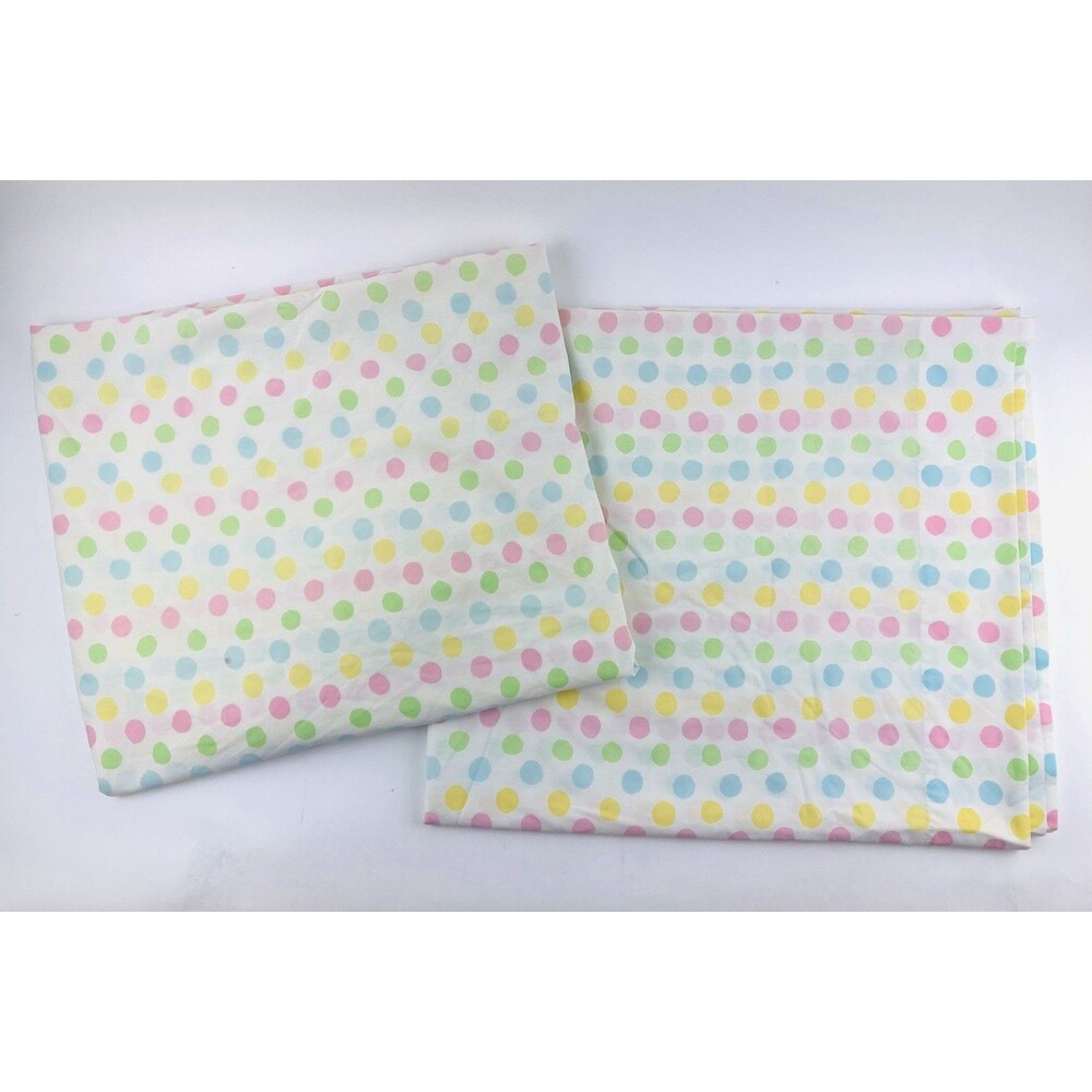 Vintage Pastel Colorful Polka Dot Fitted Flat Sheet Great Crafting Rainbow Pink